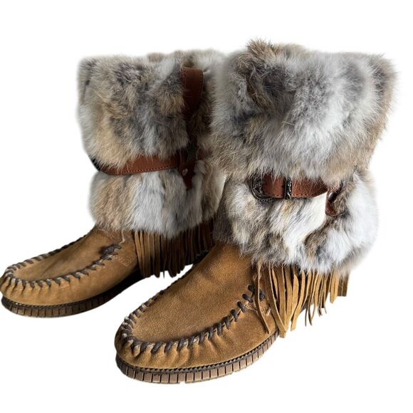 El Vaquero Martha Suede & Rabbit Fur Fringe Boots Size 40 - Picture 7 of 11